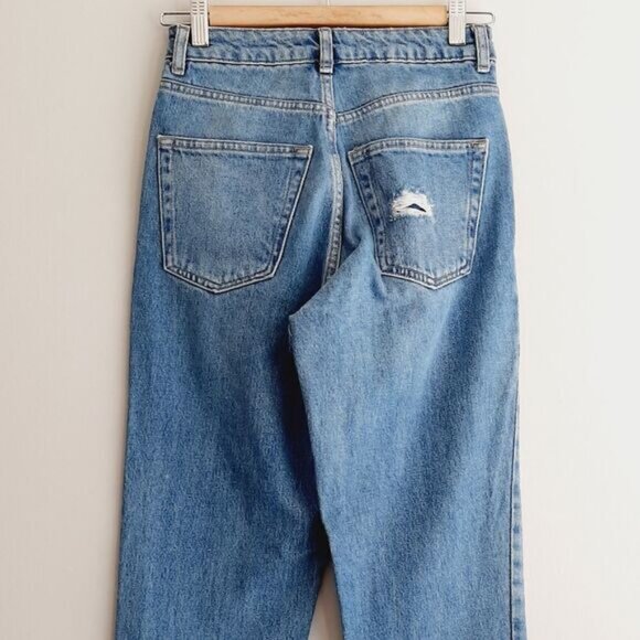 TOPSHOP | Mom Jean High Rise Distressed Blue Mid Wash Sz 25 Flawed - Picture 8 of 14